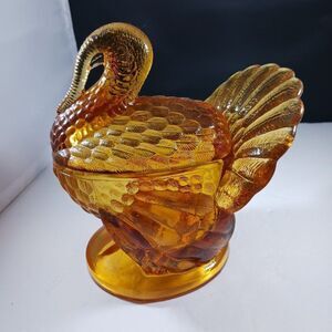 LE SMITH GLASS Amber 2 Piece Turkey Lid and Base Candy Dish